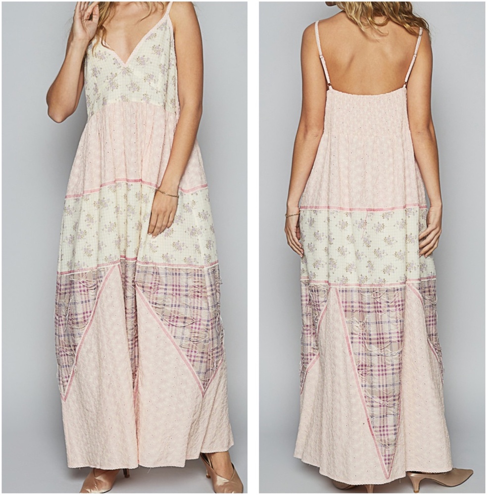 POL Women's Maxi Dress in Pink and Cream